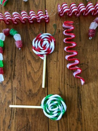 17 Piece Candy Ornament Set.  Lollipop,  Gumdrop Canes,  Ribbon Candy