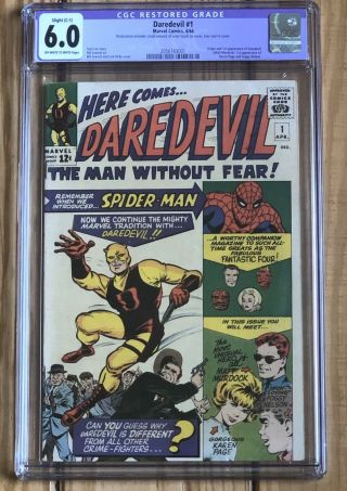 Daredevil 1 Cgc 6.  0 Ow/w Pgs Restored 1st Appearance Silver Age Key Great Color