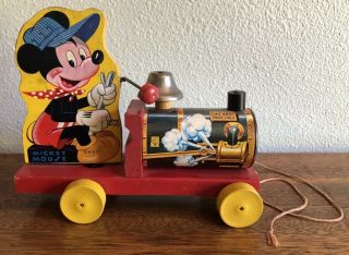 Vintage Mickey Mouse Fisher Price Choo Choo Train Pull Toy 485 Walt Disney