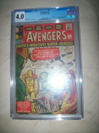 Avengers 1 Cgc 4.  0 Marvel Comics 1963 Key Comic Hulk,  Thor,  Iron Man