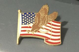 Vintage Usa American Flag With Eagle Lapel Hat Pin