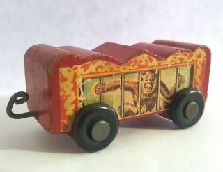 Vintage Wooden Circus Wagon Cart Gorilla Moving Wheels Hand Painted & Carved Toy