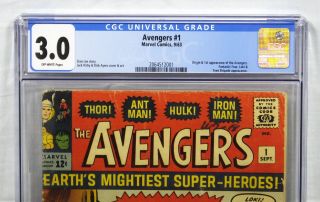 Marvel Comics The Avengers 1 CGC 3.  0 Origin 1st Appearance Stan Lee Jack Kirby 3
