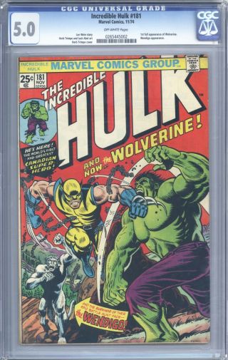 Incredible Hulk 181 Cgc 5.  0 Vol 1 Mid Grade 1st App Of Wolverine