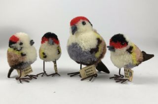 4 Vintage Steiff Wool Woolly Pom - Pom Robin Birds Miniatures Germany 1930s 6508,  3