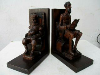 Vintage Pair Book Ends Bookends True Wood Hand Carved Don Quixote & Sancho Pança 3