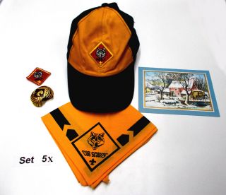 Cub Scout Wolf M/f Set - Hat,  M/l - Neckerchief /scarf,  Slide,  Patch - Boy Scouts - 5x