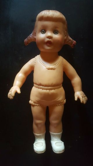 Vintage 1955 Sun Rubber Co.  Girl Doll,  9 Inches,  Squeaky