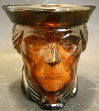 Vintage Avon Dark Amber Glass Colonial Head Candle Holder 3.  5 " X 3.  25 "