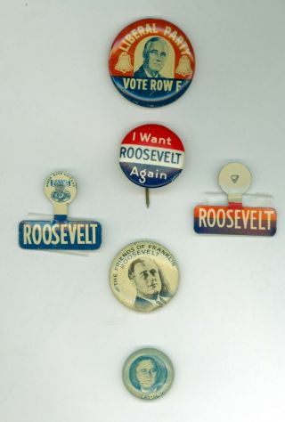 4 Vtg 1940 - 44 President Franklin Roosevelt Campaign Pinback Buttons 2 Tabs Lib