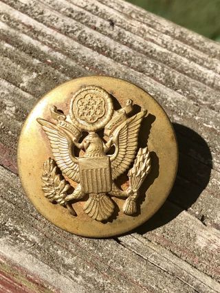 Vintage Wwii Us Army Eagle Seal Golden Metal Visor Cap Hat Emblem Pin Badge