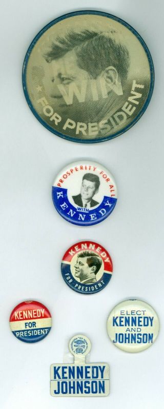 5 Vtg 1960 President John F.  Kennedy Campaign Pinback Buttons Tab He Will Win