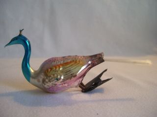 Vintage Mercury Glass Peacock Clip On Christmas Ornament West Germany Stamp