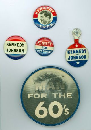 4 Vtg 1960 President John Kennedy Campaign Pinback Buttons The Man For The 60s