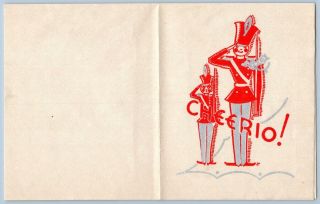 Vintage Toy Soldier Cheerio Red & Silver Christmas Greeting Card Quarter Fold