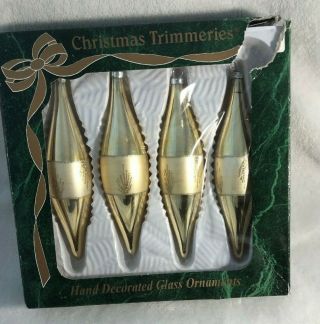 4 Vintage Bradford Christmas Trimmeries Glass Ornaments Gold Teardrop