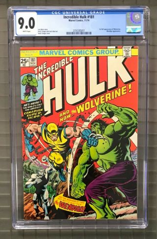 Incredible Hulk 181 Marvel Comics 1974 Cgc 9.  0 Wolverine 1st Full Appearance