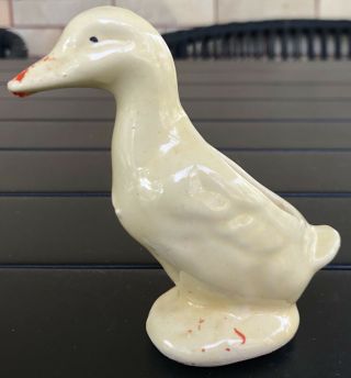 Vintage Small Ceramic Pottery Duck Duckling Goose Yellow Planter