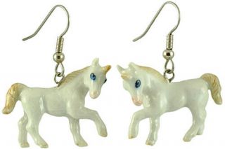Northern Rose Porcelain Earrings Unicorn Figurine Figure Jewelry White Horse