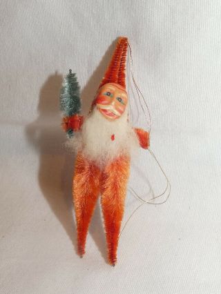 Vintage Christmas Red Chenille Santa Claus With Bottle Brush Tree 2 - 5/8 "