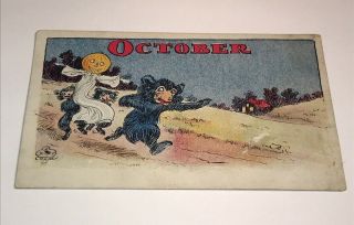 Antique Halloween Postcard 1909 D.  P.  Crane Scary Ghost Pumpkin Chasing Bear