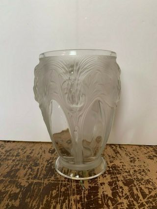 Vintage Verlys Frosted To Clear Glass Large Thistle And Arches Flower Vase