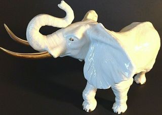 Lenox Porcelain Elephant.  Large 10 " Long By 7 " High White And 24 Kt Gold Trim