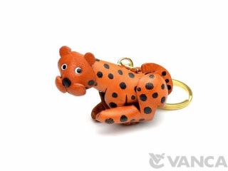 Leopard Handmade 3d Leather (l) Animal Keychain/ring Vanca Made In Japan 56149