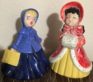 Set Of 2 Vintage Holland Mold Ceramic Christmas Carolers Ladies Figurines
