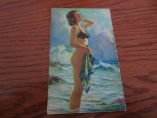 1940 Mutoscope Litho Pin Up Arcade Card Glamour Girls As The Breeze Risque