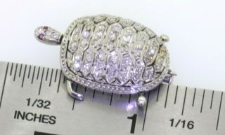 Vintage 18K WG adorable.  60CTW diamond/ruby filigree turtle brooch w/moving head 3