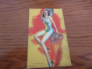 1940 Mutoscope Litho Pin Up Arcade Card Glamour Girls Water Proofed Risque Art