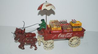 Vintage Cast Iron Horse Drawn Drink Coca Cola In Bottles Delivery Wagon W Driver