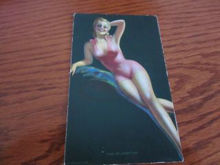1940 Mutoscope Litho Pin Up Arcade Card Glamour Girls Pink Of Risque