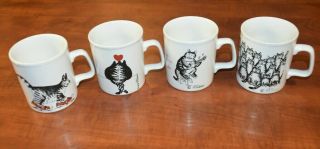 Vintage Kliban Cats Coffee Mug Set 4 Different White Ceramic,  Kiln Craft England
