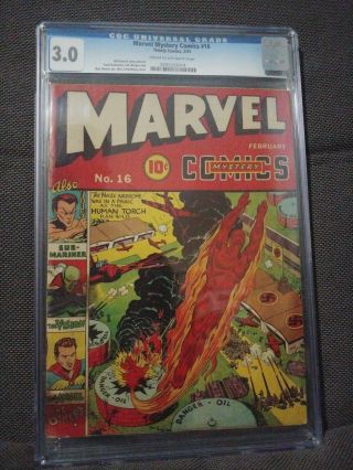 Marvel Mystery Comics 16 (2/41) Wwii Nazi Cover By Schomburg.  Cgc 3.  0.