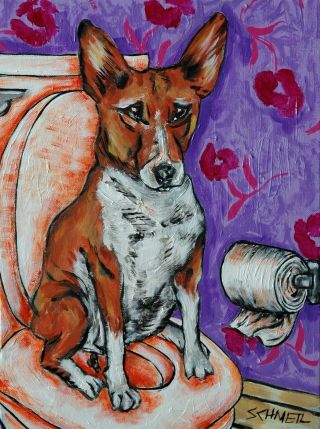Basenji In The Bathroom Art Dog Print 8x10