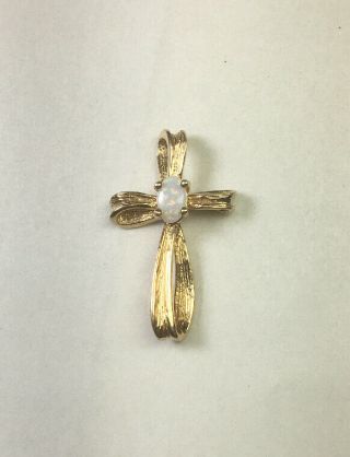 Vintage Clyde Duneier 10kt Gold & Fire Opal Cross Pendant