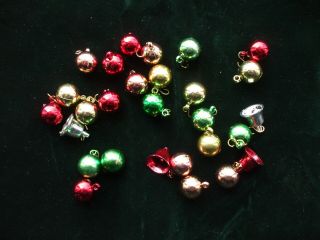 Vintage Miniature Christmas Tree Ornaments Tiny Hard Plastic W Metal Hangers