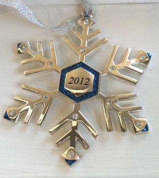 2012 Silver Swarovski Crystal Snowflake Harvey Lewis Metal Christmas Ornament