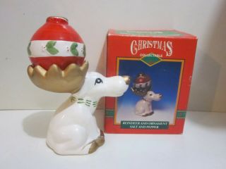 Vintage Christmas Holiday Reindeer And Tree Ball Salt And Pepper,  Ceramic 1995