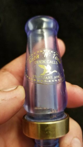 Vintage RNT Rich - n - tone Duck Call Stickered Flying Duck Early ‘80s Blue Acrylic 3