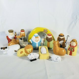 Wood Childrens Chunky Nativity Stable Manger Scene Creche Kids Toy Play Set