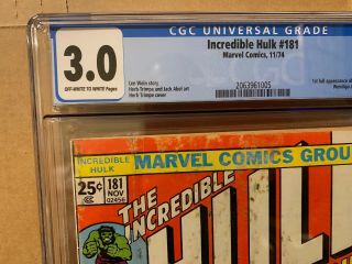Incredible Hulk 181 CGC 3.  0 Off White to White Pages 1st Wolverine 2