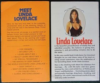 INSIDE LINDA LOVELACE,  THE INTIMATE DIARY OF LINDA LOVELACE 1st PRINT PB VG/NF 2