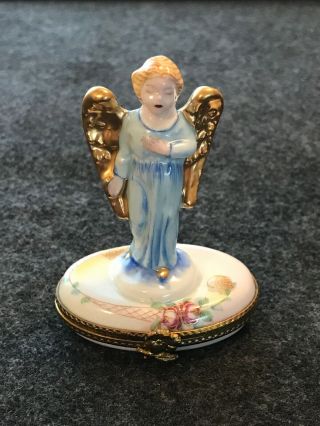 Vintage Limoge France,  Peint Main,  Handpainted Angel,  Trinket Box,  Signed