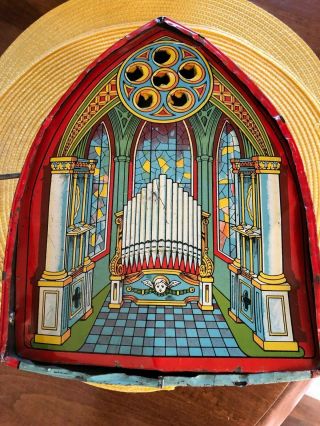 Vintage J.  Chein Tin Hand Crank Toy Church Organ