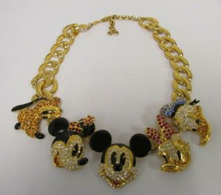 Disney Napier Vtg Gold Mickey&minnie Mouse Donald Duck Goofy Pendant Necklace