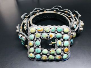 Vintage Navajo Mixed Royston Turquoise Sterling Silver Concho Belt Signed Dmd