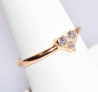 Vintage Estate Tiffany & Co 18k Rose Gold Heart Diamond Ring Size 6.  75
